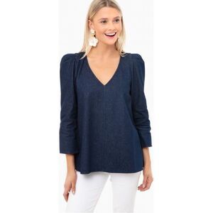Tuckernuck Denim Tetley Puff Sleeve V-neck Top XS